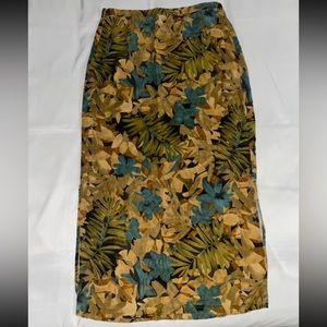 Vintage Cynthia Max Relax Palm Leaves Pattern Side Slits Tencel Maxi Skirt